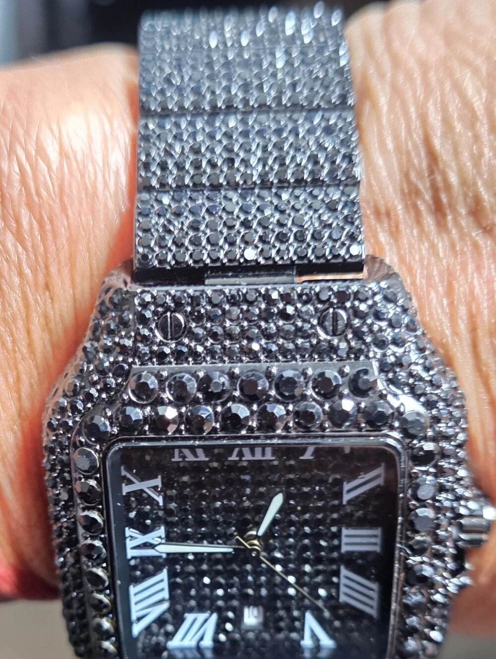344.  Black Crystal-Embellished Square Face Watch